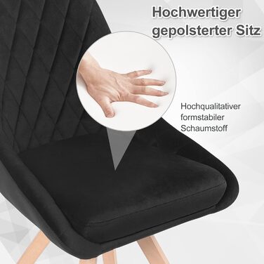 Набір обідніх стільців WOLTU (6 шт.) з м'яким оксамитовим сидінням, дерев'яними ніжками з бука, для кухні, вітальні, їдальні, до 150 кг, чорний колір