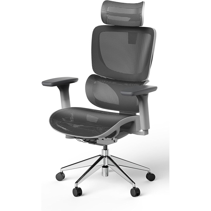Офісне крісло Ergolutions Senta FX Mesh - ергономічне, з регульованою 3D підголівником, сітчасте, дихаюче, для великих людей, 7 років гарантії, сертифіковане BIFMA, висота сидіння 53-62 см