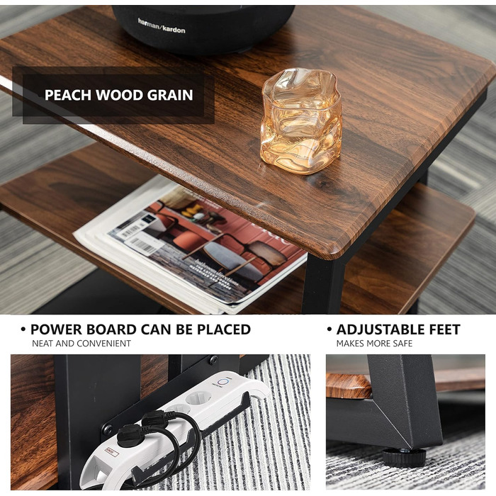 Стійка FITUEYES HiFi Wood & Steel, Поворотний стіл, регульована полиця, 652x78 см Горіх