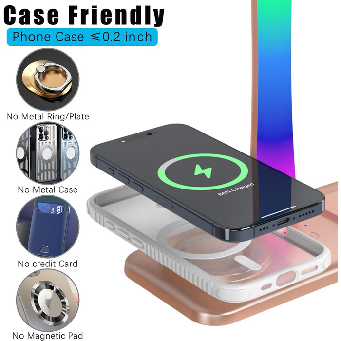 Підставка для навушників з бездротовим зарядним пристроєм, RGB-підсвічування, сумісна з AirPods Max, iPhone, Samsung, ідеальний подарунок для геймерів (Золото)