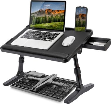 Підставка для ноутбука LAPGEAR з шкіри з регульованими ніжками, підставкою для зап'ястя, слотом для медіа та інтегрованим місцем для зберігання, для ноутбуків до 43,2 см (17 дюймів), Стиль № 78505 (Extra Large, Чорний)