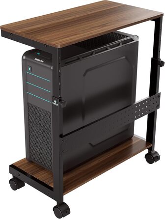 Підставка для комп'ютера EUREKA ERGONOMIC, регульована по висоті, ATX, для CPU, під стіл, з роликами та підкладкою під мишу (волоський горіх)