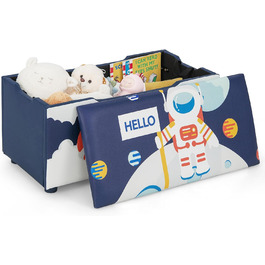М'яка коробка для іграшок COSTWAY, дитяча коробка для зберігання зі знімною кришкою, універсальна лавка для іграшок з візерунком Rockets & Planet, для вітальні, дитячої, дитячої кімнати (синій)