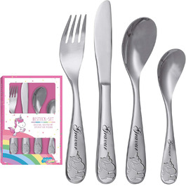 Дитячий столовий набір Kinderbesteck з єдинорогом та індивідуальною гравіюванням імені