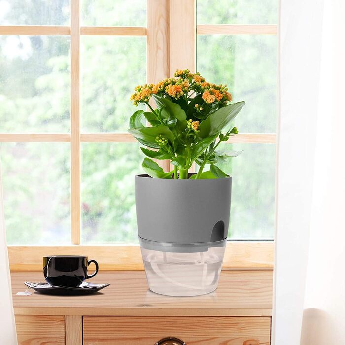 Набір горщиків для трав на кухню, самополив, 3 шт. (18.2x11x15.3 см), сірий