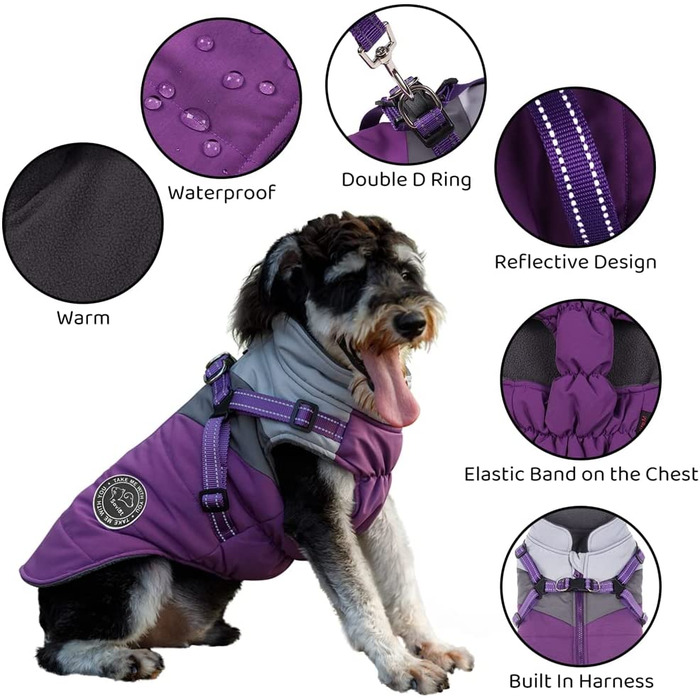 Пальто для собак avlot, зимове пальто для цуценят, зимове пальто для собак, пальто для маленьких собак, куртка для цуценят, мокрий одяг, світловідбиваючі водонепроникні пальто для собак (чорний сірий) чорний сірий (S, фіолетовий сірий)
