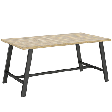 Зовнішній журнальний столик, прямокутний металевий приставний столик з імітацією дерев'яної стільниці, 100 x 55 см, Колір: Коричневий