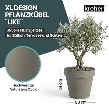 Крехер XXL круглий горщик для рослин / горщик для квітів, діаметр 58 см, на колесах. Ідеально підходить для саду, тераси, ресторанів та комерційних приміщень!