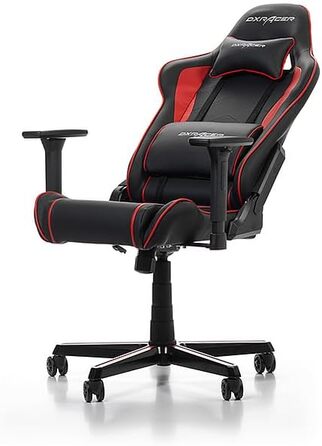 Геймерське крісло DXRacer Prince P08, шкірозамінник, чорне-червоне, для людей зростом до 185 см