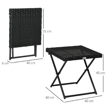 Outsunny Side Table Розкладний садовий стіл з полі ротанга, журнальний столик для балкона, метал чорний 40 x 40 x 40 x 40 см