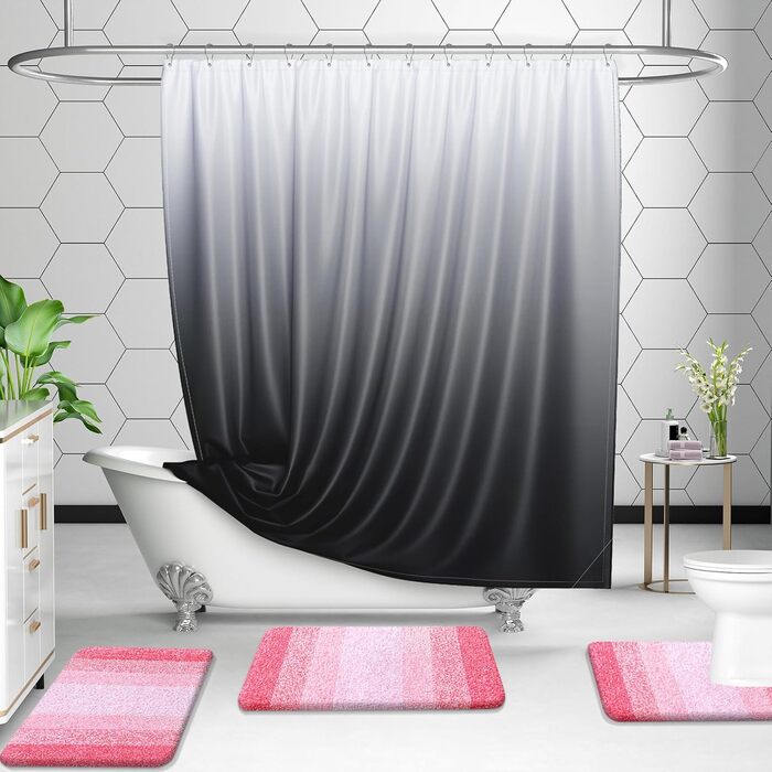 Набір килимків для ванної кімнати OLANLY, 2 шт., м'який, швидковисихаючий, мікрофібра, нековзний, придатний для прання та сушіння в сушильній машині, пухнасті килимки для ванної кімнати (119,4 x 50,8 см + 61 x 40,6 см), Рожевий