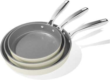 Набір сковорідок Koch Kode: керамічні сковороди 20, 24, 28 см з нержавіючою ручкою, індукційне дно, без PTFE та PFOA, придатні для миття в посудомийній машині та випікання, бежевий колір