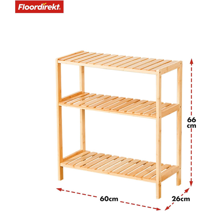 Стелаж бамбуковий Floordirekt Bambus Regal, 3 яруси, 66 x 60 x 26 см (Kansas)