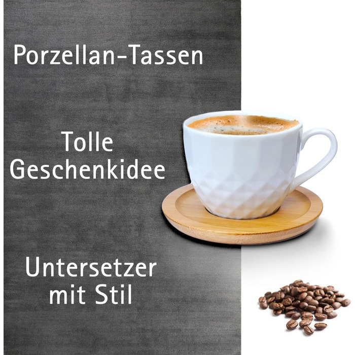 Набір чашок для кави 6 чашок (100 мл) 6 підставок, Wood Look, Порцеляна, Білий, Модель 3