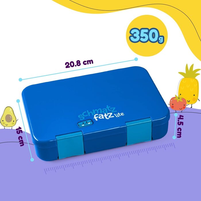 Коробка для сніданку SCHMATZFATZ Junior для дітей з відділеннями / коробка для сніданку без BPA для дітей / коробка для Бенто для дітей коробка для хліба / коробка для закусок / ідеально підходить для школи, дитячого садка і подорожей (синій Lite)