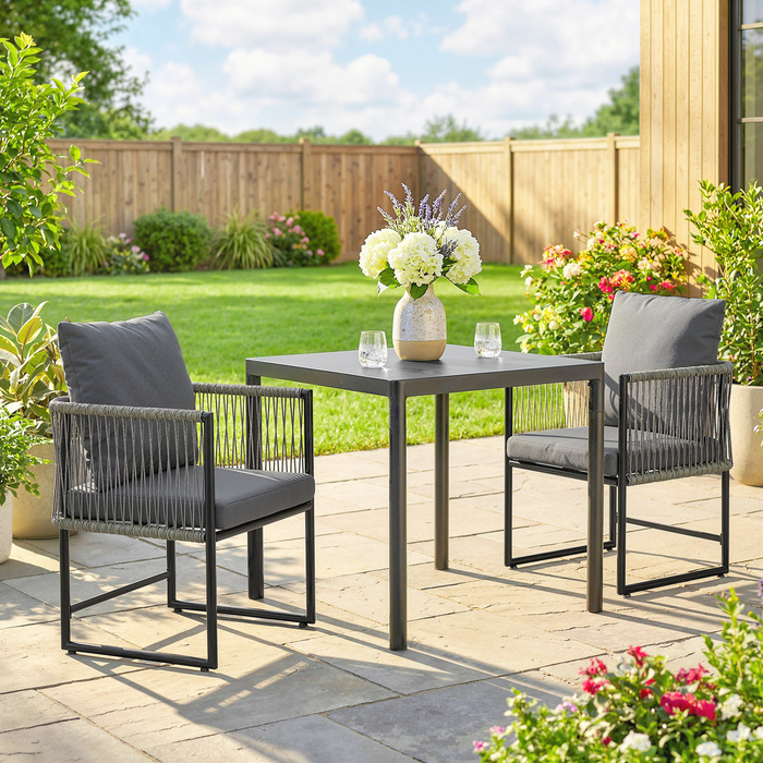 Набір садово-розкладних крісел на 2 шт. - Міцні та стильні крісла з металу з плетінням з PE-ратан, з подушками. Зручні підлокітники та спинка. Розміри: 52x52x66 см. Колір: Темно-сірий.