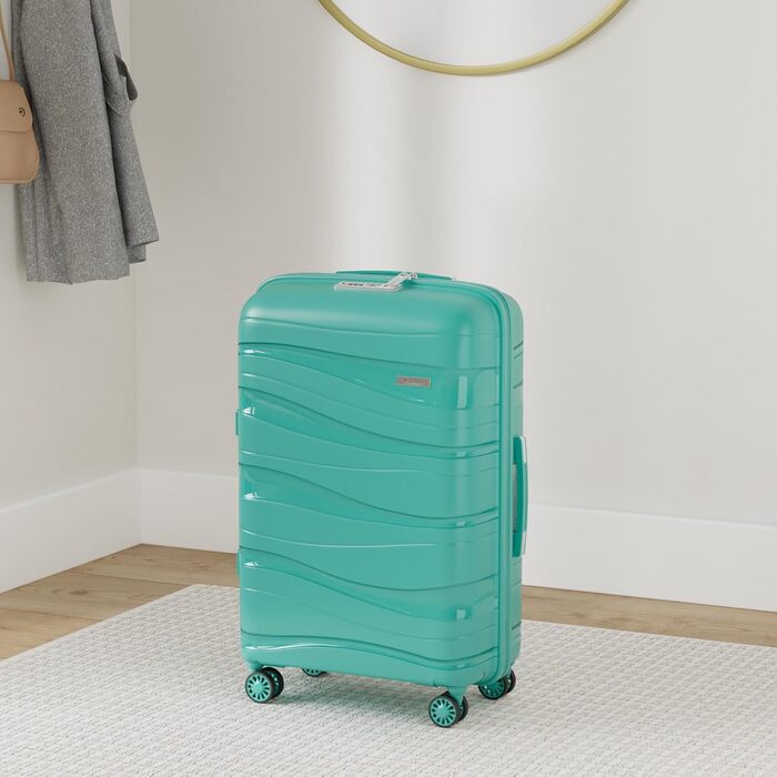 KONO Чемодан середнього розміру 65см з поліпропілену з TSA замком, 65x46x26.5см (Зелений)