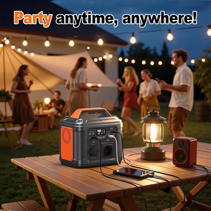 Портативна електростанція SBAOH 296Wh з LED-ліхтариком, 300W, 230V, USB, DC, для кемпінгу та подорожей (з сонячною панеллю 60W)