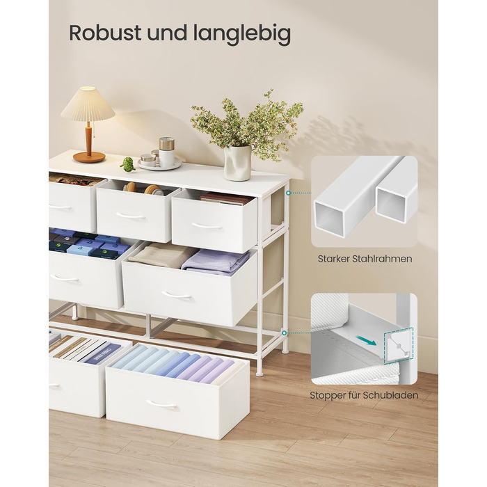 SONGMICS Комод зі 7 висувними ящиками, шафа для зберігання, сталь, MDF, флізелін, для спальні, прихожей, вітальні, білий (LGS323WH01)
