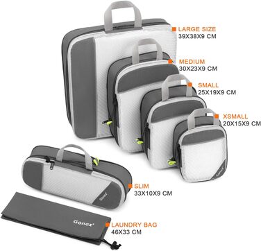 Набір компресійних органайзерів для одягу Gonex (6 шт.), сірий — міцні дорожні сумки-пакувальники для валізи та подорожей