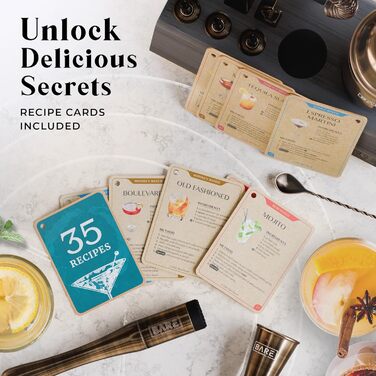 Набір бармена Pro Mixology: 14 предметів | Шейкер Boston, аксесуари для коктейлів | Набір для дому, подарунок | З бамбуковим підставкою, рецептами, з нержавіючої сталі (24oz)