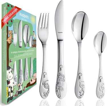 Персоналізований дитячий столовий набір Kinderbesteck з гравіюванням імені – ідеальний подарунок для хлопчика, 3 роки, набір столових приборів з нержавіючої сталі