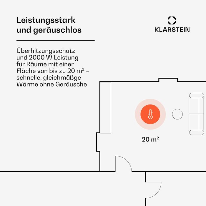 Електричний конвектор Klarstein: мобільний, енергоефективний, з термостатом та керуванням через додаток, 2000 Вт, білий