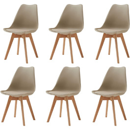 6 стільців для їдальні GrandCA HOME: дерев'яні, в стилі ретро, з м'яким сидінням, бежевого кольору