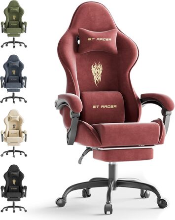 Ігровий крісло Ferghana Ergonomisch, комп'ютерне крісло з регульованою підголівником та поперековою подушкою, з підніжкою, для геймерів (червоний)