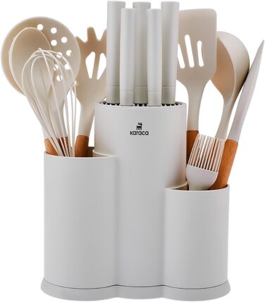 Набір ножів Karaca Gusto 12 шт. з дощечкою та кухонними аксесуарами. Ножі з нержавіючої сталі, ергономічні ручки. Колір: кремовий