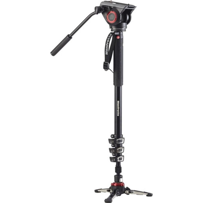 Відеомонопод Manfrotto XPRO+ з відеоголовою, алюмінієвий, 4-секційний, з рідинною основою, штатив для фото- та відеозйомки, створення контенту, відеоблогів