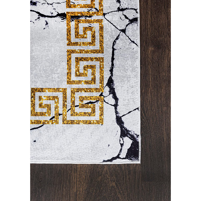 Сучасний Мазовецький килим-миється килим з коротким ворсом-М'який килим для вітальні, спальні , їдальні-килими з мармуровим абстрактним малюнком-чорний сірий золотий (140 х 200 см, сіре золото / 23021)