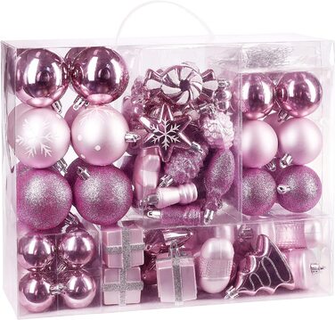 БРУБЕЙКЕР набір з 77 предметів Різдвяні дрібнички для ялинки-пластик / Срібло (Рожевий )
