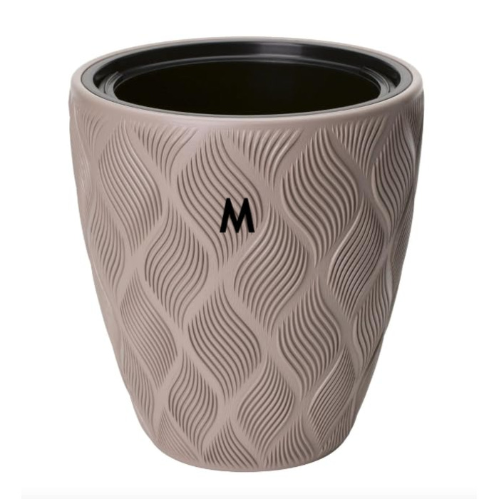 Квітчар MELTOM Blumenkübel: декоративний горщик для квітів з винімним вкладишем, кругла форма, 3D ефект, колір Taupe (M)