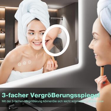 Дзеркало для ванної кімнати GIMBELEN LED з підсвічуванням 80x60 см, прямокутне, сенсорне керування, регульована яскравість, 3 кольори світла, антизапар, для вертикального/горизонтального монтажу