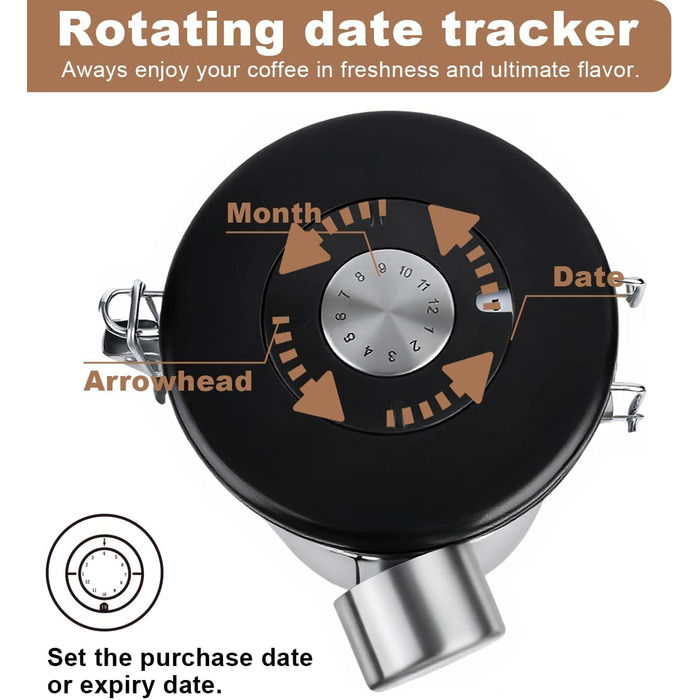 Герметична кавова банка з нержавіючої сталі, контейнер для кави з вакуумною герметизацією, 1,8L (сірий, коричневий)