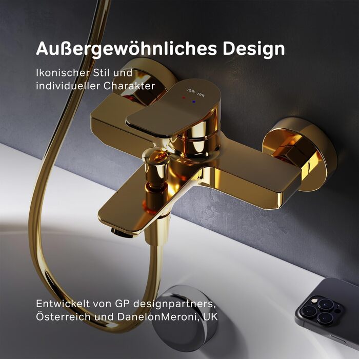 Змішувач для ванни AM.PM X-Joy чорного матового кольору з виливом, одноручний, для ванни та душу, FXA10022