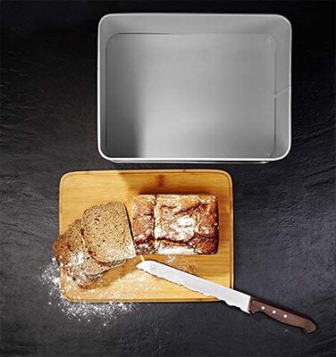 Хлібниця для кухні Lumaland металева Хлібниця з бамбуковою кришкою, Хлібниця прямокутної форми, 30,5 х 23,5 х 14 см (прямокутна форма 30,5 х 23,5 х 14 см, світло-сіра)