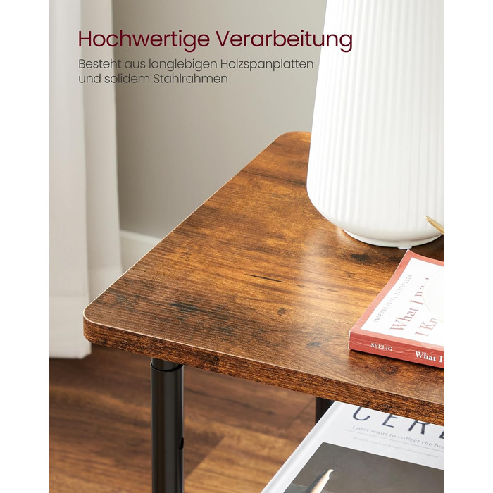 Столик для принтера VASAGLE з роликами, 3-рівневий, регульована стільниця, промисловий стиль, для офісу/кабінету, вінтажно-коричнево-чорний, OPS003B01V1