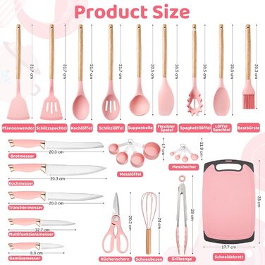 Набір кухонних аксесуарів 37 шт. з силікону, рожевий. Набір кухонних помічників, стійкий до високих температур, придатний для миття в посудомийній машині, з антипригарним покриттям
