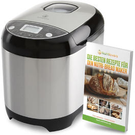 Nutrilovers Brotbackautomat з нержавіючої сталі: 19 програм, 3 розміри хліба, таймер, рецепти