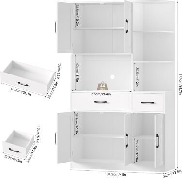 Кухонна шафа HOCSOK з 5 дверцятами, буфет, комод-бійлер, полиці, 2 шухляди, 177 x 104 x 34 см