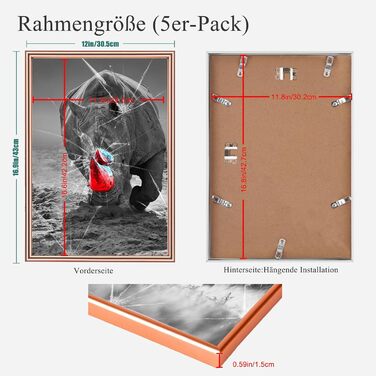 Набір фоторамок 5er Bilderrahmen DIN A4 з плексигласом для фото та портретів: рамка для встановлення та підвішування