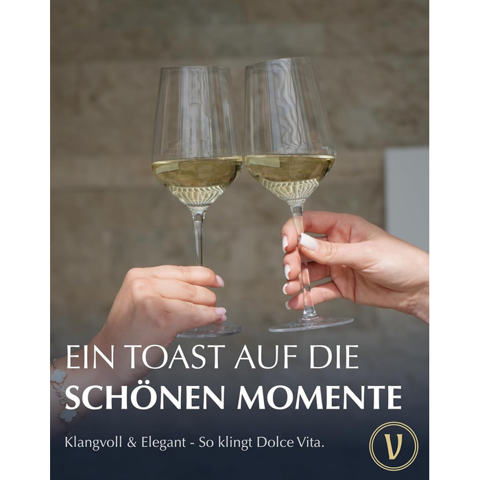 Келихи для білого вина VITO Adria з кришталевого скла Набір з 4 стійких до ударів у подарунковій коробці для білих та рожевих вин