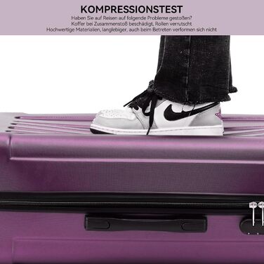 Чохол-валіза BEIBYE з кодовим замком, 4 колеса, середній (66 см), фіолетовий (набір)