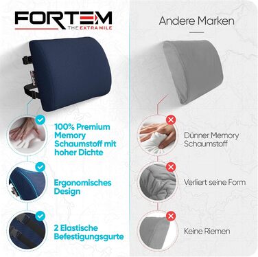 Подушка під поперек FORTEM з ефектом пам'яті для авто, ігрового та офісного стільця, ортопедична підтримка спини з дихаючою знімною обкладинкою (Синій сітчастий матеріал)