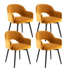 4 крісла з велюру для їдальні, обертаються на 360°, кухонні крісла з підлокітниками, м'які бічні крісла для дому, офісу, вітальні (жовті)