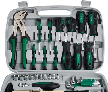 Набір інструментів Brüder Mannesmann Werkzeugkoffer 57 предметів: універсальний ергономічний набір для дому з водопровідним ключем, молотком, набором ключів та викрутками | M29057