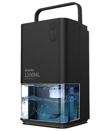 EasyAcc Електричний осушувач повітря 1200 мл, компактний, тихий, портативний, з автовимкненням та режимом сну. Ідеально для офісу та дому. Чорний колір.