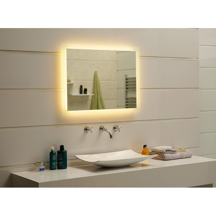 Дзеркало для ванної кімнати Dr. Fleischmann GS084N з LED-підсвічуванням (80 x 60 см, тепле біле світло)